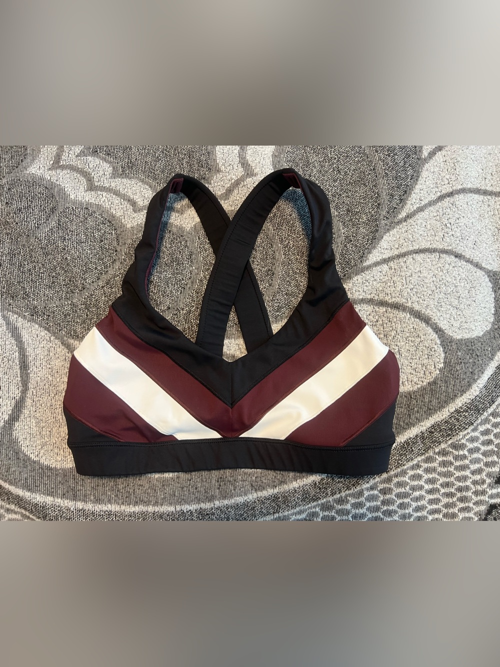 Athleta Burgundy, Black & White Chevron Crossback Sports Bra